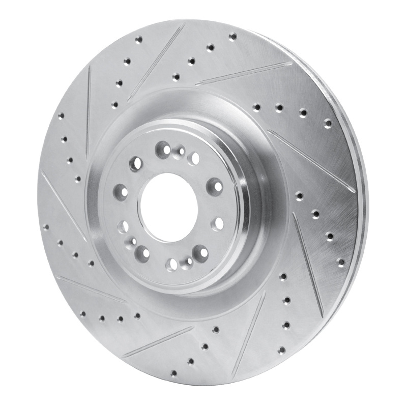 Genesis G90 Brake Rotor (1) - Front Left - R1 Concepts - Drilled & Slotted - Silver - `17-`22